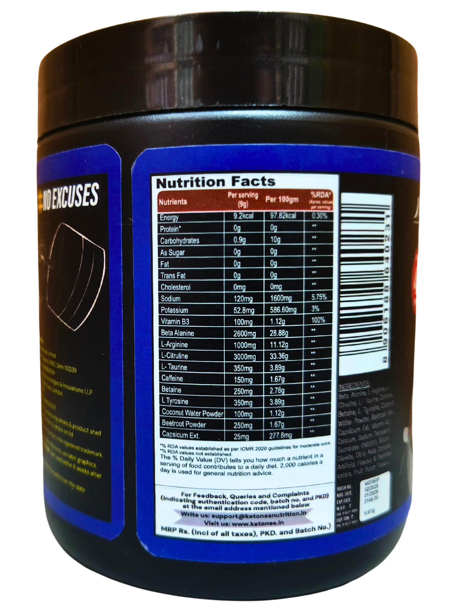 Ketones Nutrition Rise Series 1MoreRep Pre-Workout Powder ā Fruit Punch | High Energy, Pump & Focus Formula | Beta Alanine, L-Citrulline & Caffeine | Gym Performance Booster