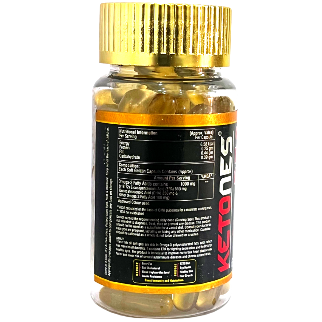 Ketones Nutrition Omega-3 Fish Oil 1000mg - KETO Support with EPA & DHA 3