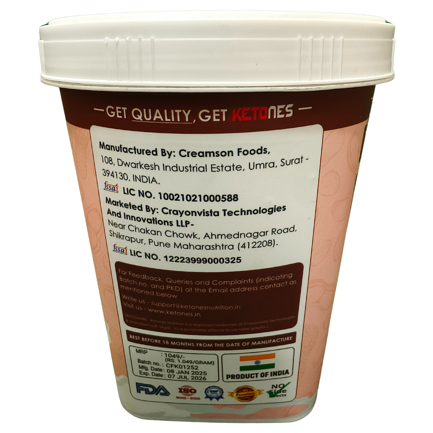 Ketones Nutrition Cream & Cookies Peanut Butter - Crunchy & High Protein Spread