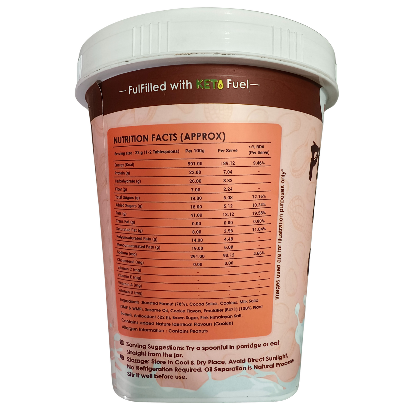 Ketones Nutrition Cream & Cookies Peanut Butter - Crunchy & High Protein Spread