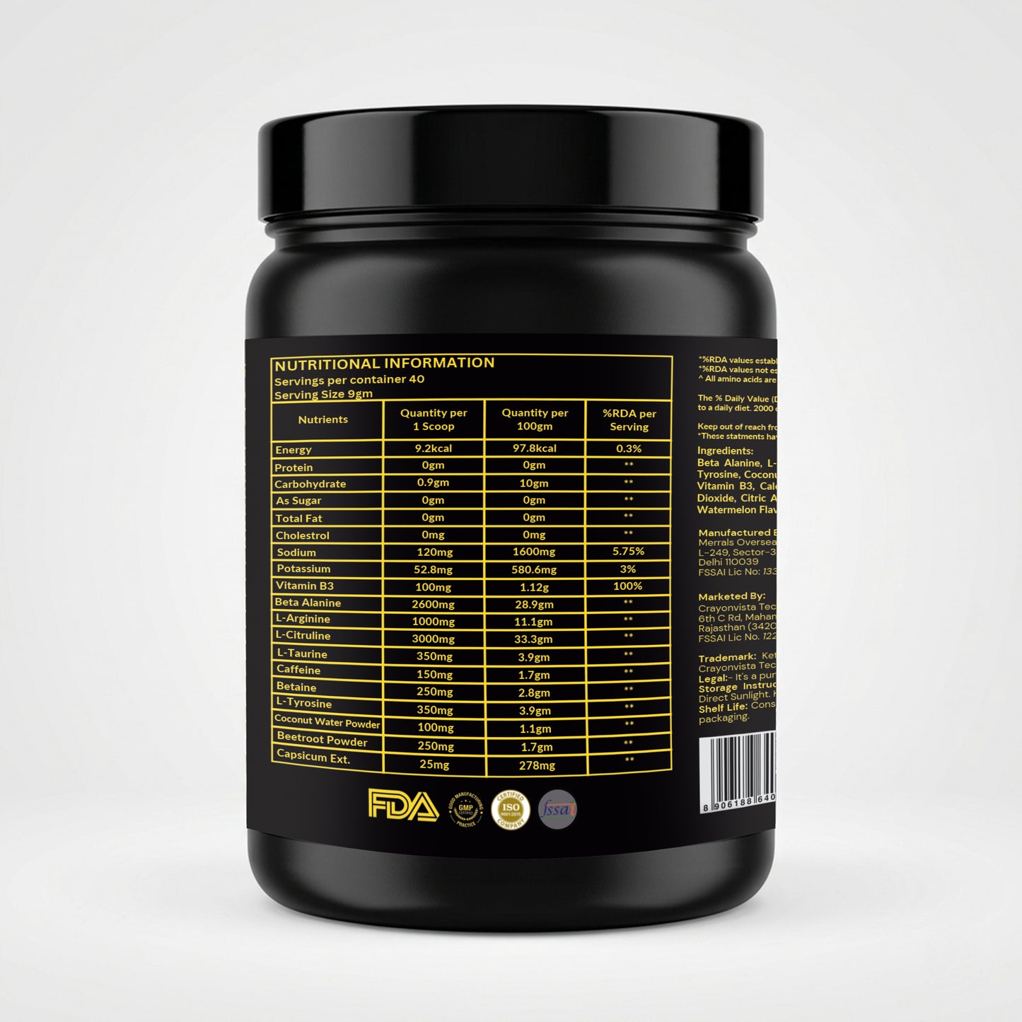 Ketones Nutrition Rise Series 1MoreRep Pre-Workout Powder ā Watermelon | High Energy, Pump & Focus Formula | Beta Alanine, L-Citrulline & Caffeine | Gym Performance Booster
