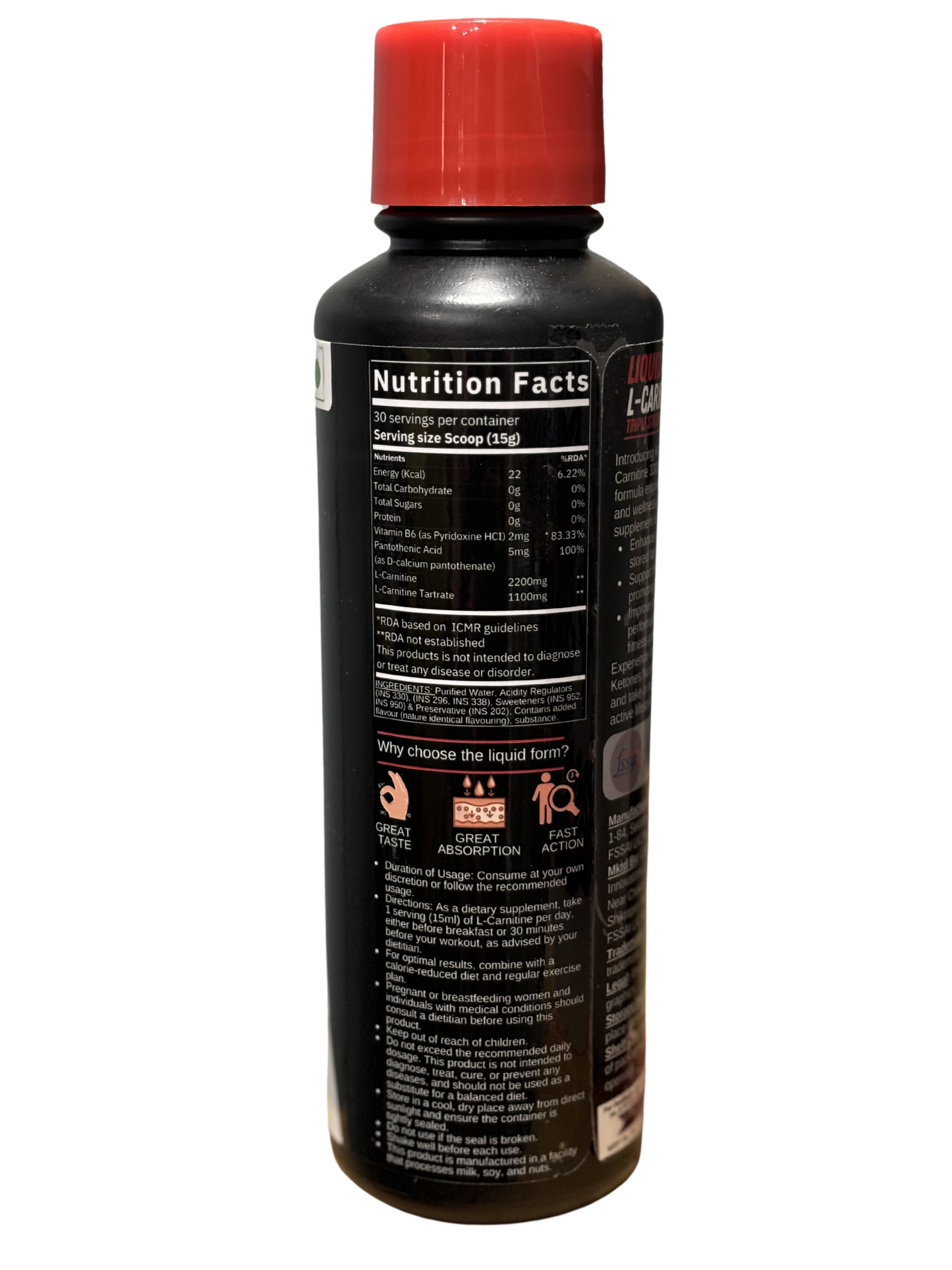Ketones Nutrition - Liquid L Carnitine 3300 Triple Strength Formula 1