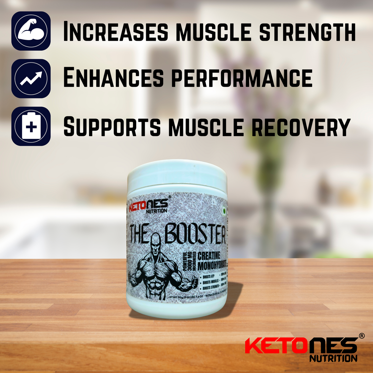 Ketones Nutrition The Booster Creatine Monohydrate - Pure Creatine Monohydrate Powder for Muscle Strength & Endurance