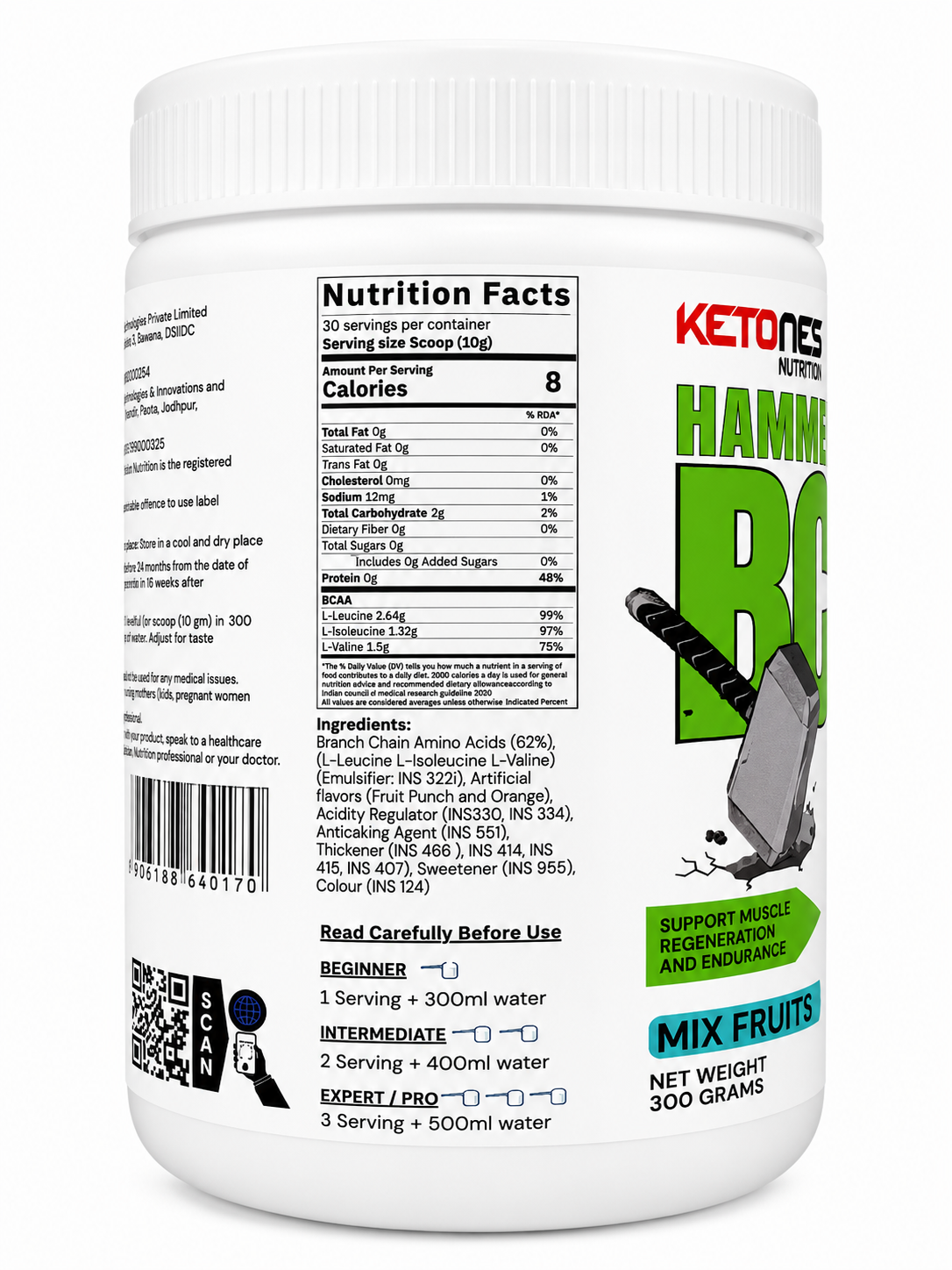 Ketones Nutrition Hammer Charge BCAA 5000 - 2:1:1 Ratio for Muscle Recovery & Performance