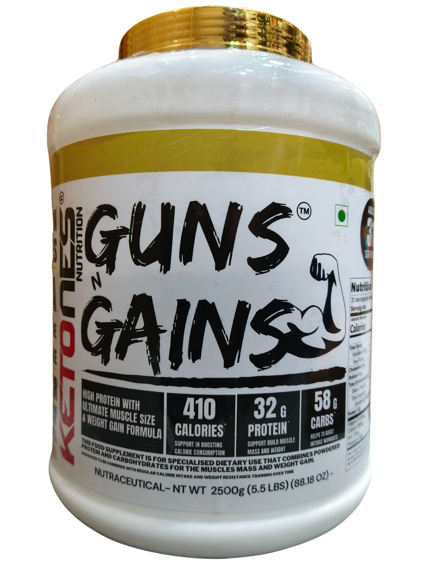 Ketones Nutrition Guns n Gains - High Protein Mass Gainer with 32g Protein & Low Sugar 10