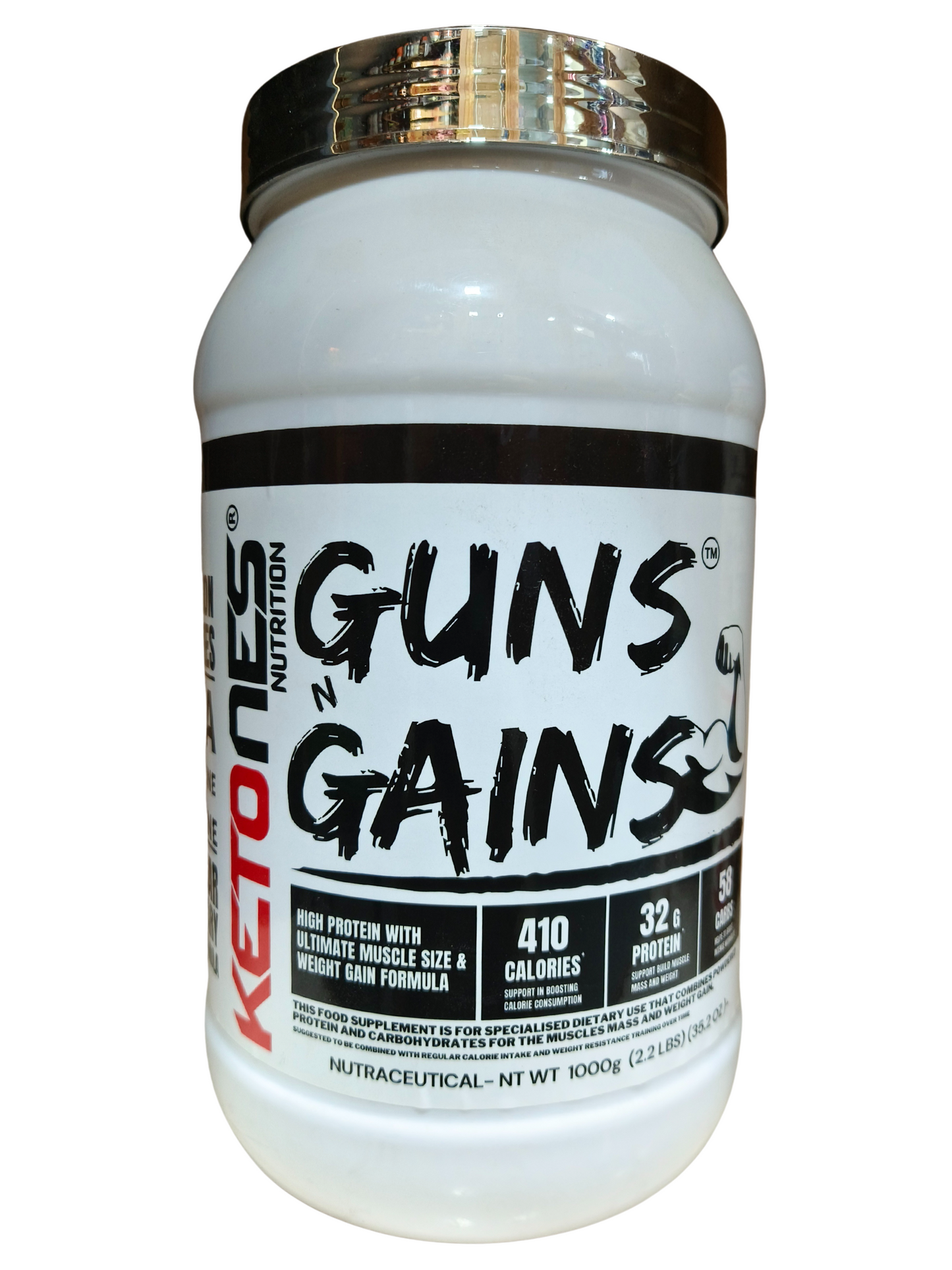 Ketones Nutrition Guns n Gains - High Protein Mass Gainer with 32g Protein & Low Sugar 1kg