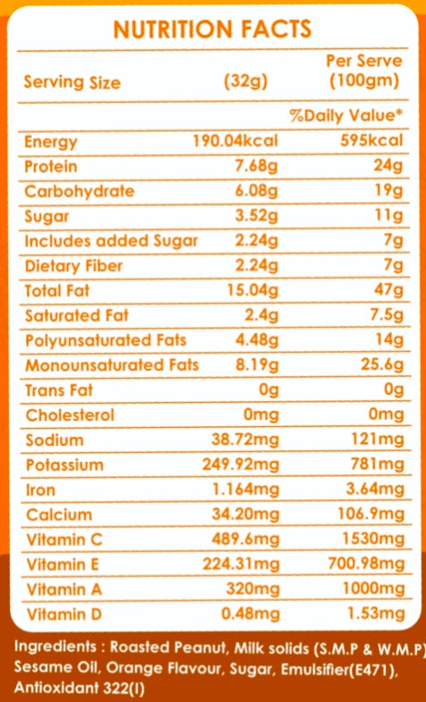 Ketones Nutrition Orange Crunchy Peanut Butter - High Protein Spread with 8g Protein