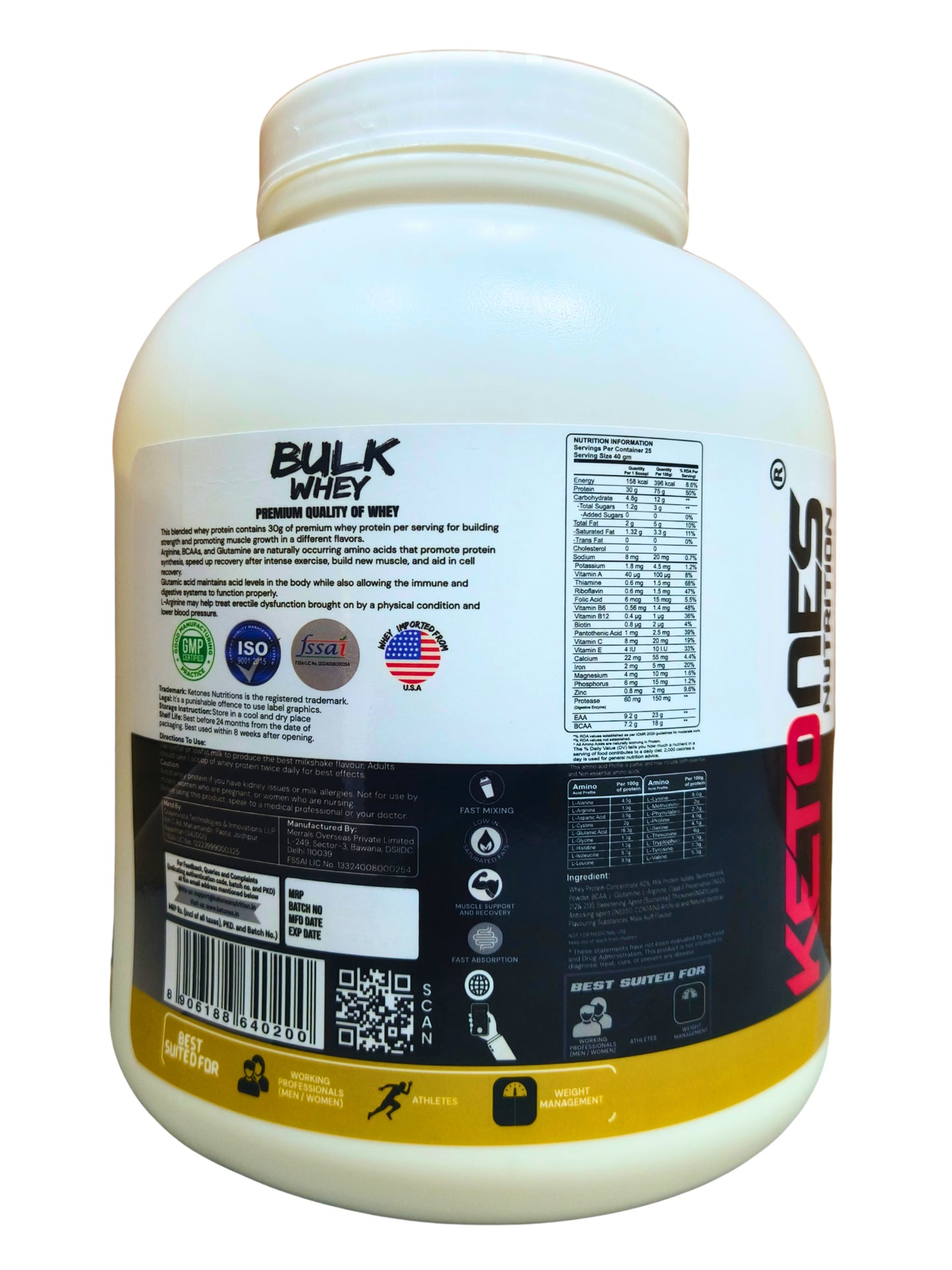 Ketones Nutrition Bulk Whey Apex Series Protein - 75g Protein for Muscle Growth & Recovery