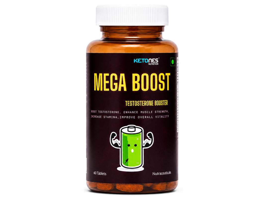Ketones Nutrition Mega Boost Testosterone Support Tablets | Ashwagandha, Tribulus, Safed Musli, Mucuna & Pine Bark | Men's Vitality, Strength & Performance | 60 Tablets