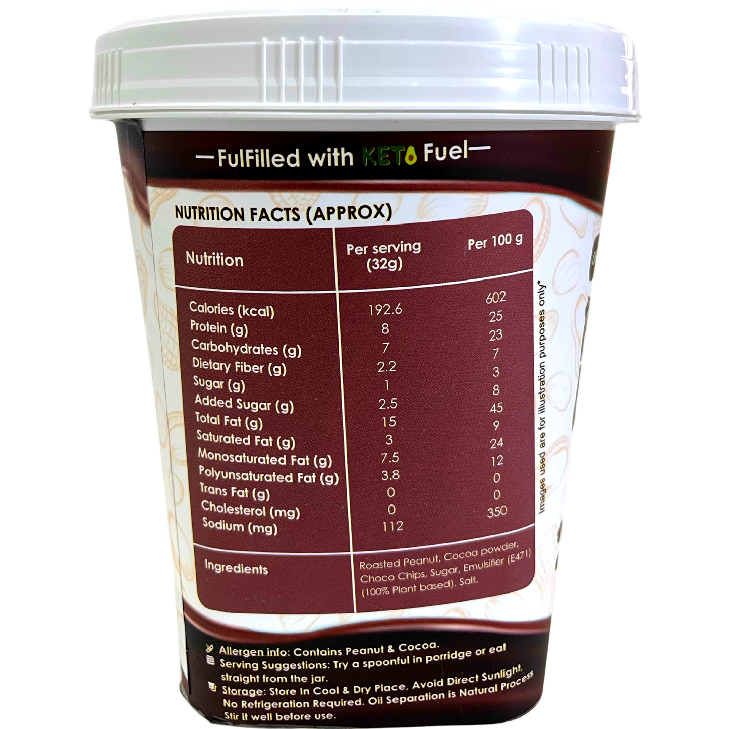 Ketones Nutrition Choco Chips Peanut Butter - High Protein Crunchy Spread nutrition facts 4