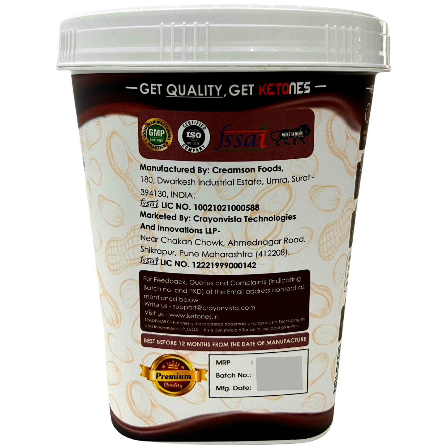 Ketones Nutrition Choco Chips Peanut Butter - High Protein Crunchy Spread nutrition facts 5