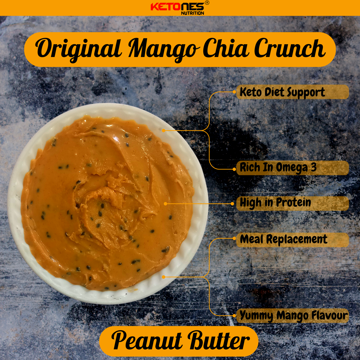 Ketones Nutrition Mango Chia Peanut Butter - Crunchy & High Protein Spread 6