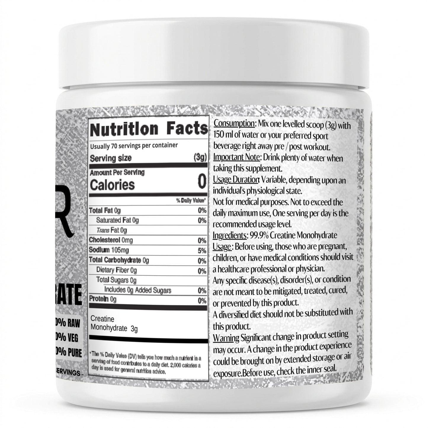Ketones Nutrition The Booster Creatine Monohydrate - Pure Creatine Monohydrate Powder for Muscle Strength & Endurance