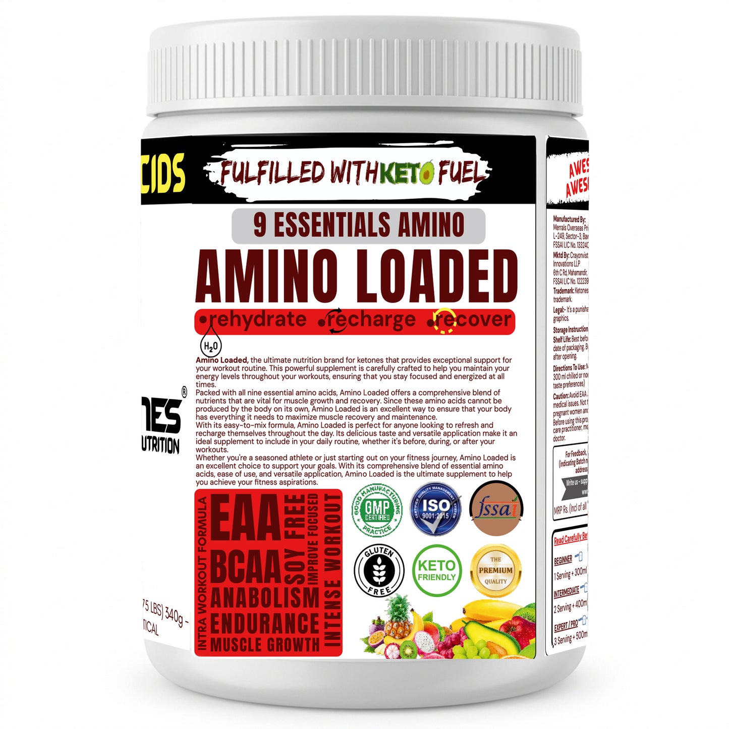 Ketones Nutrition Amino Loaded EAA Apex Series - Complete Amino Acid for Recovery & Performance