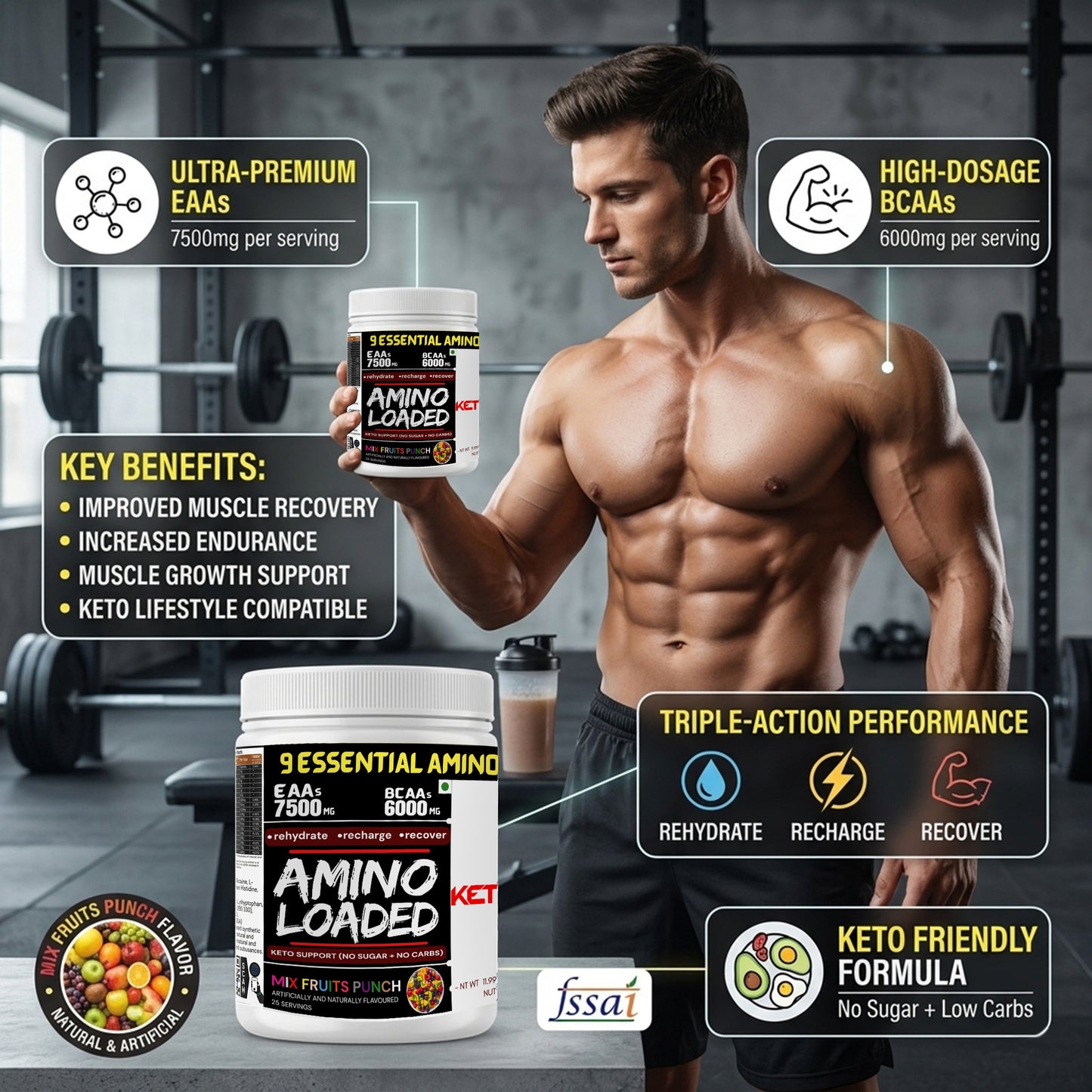 Ketones Nutrition Amino Loaded EAA Apex Series - Complete Amino Acid for Recovery & Performance