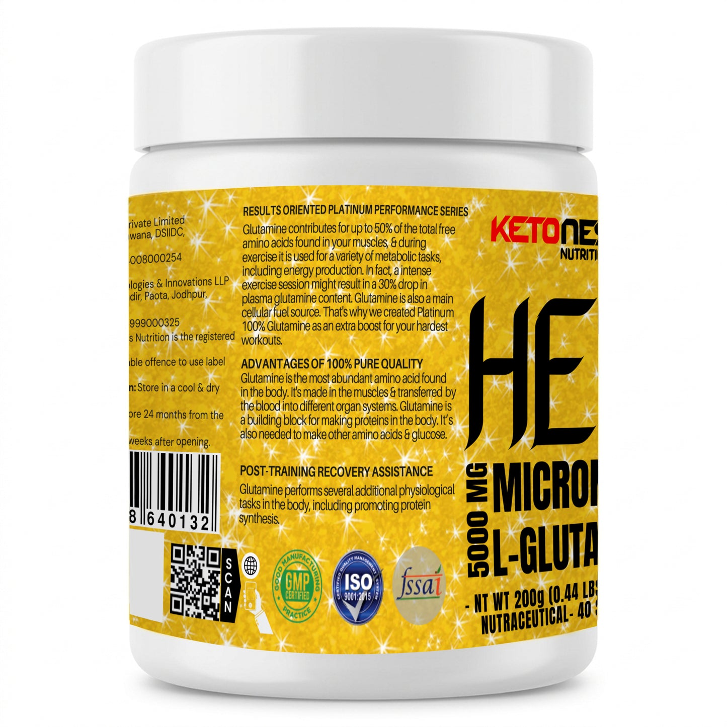 Ketones Nutrition - Heal 5000mg Micronized L-Glutamine for Muscle Recovery & Immune Support
