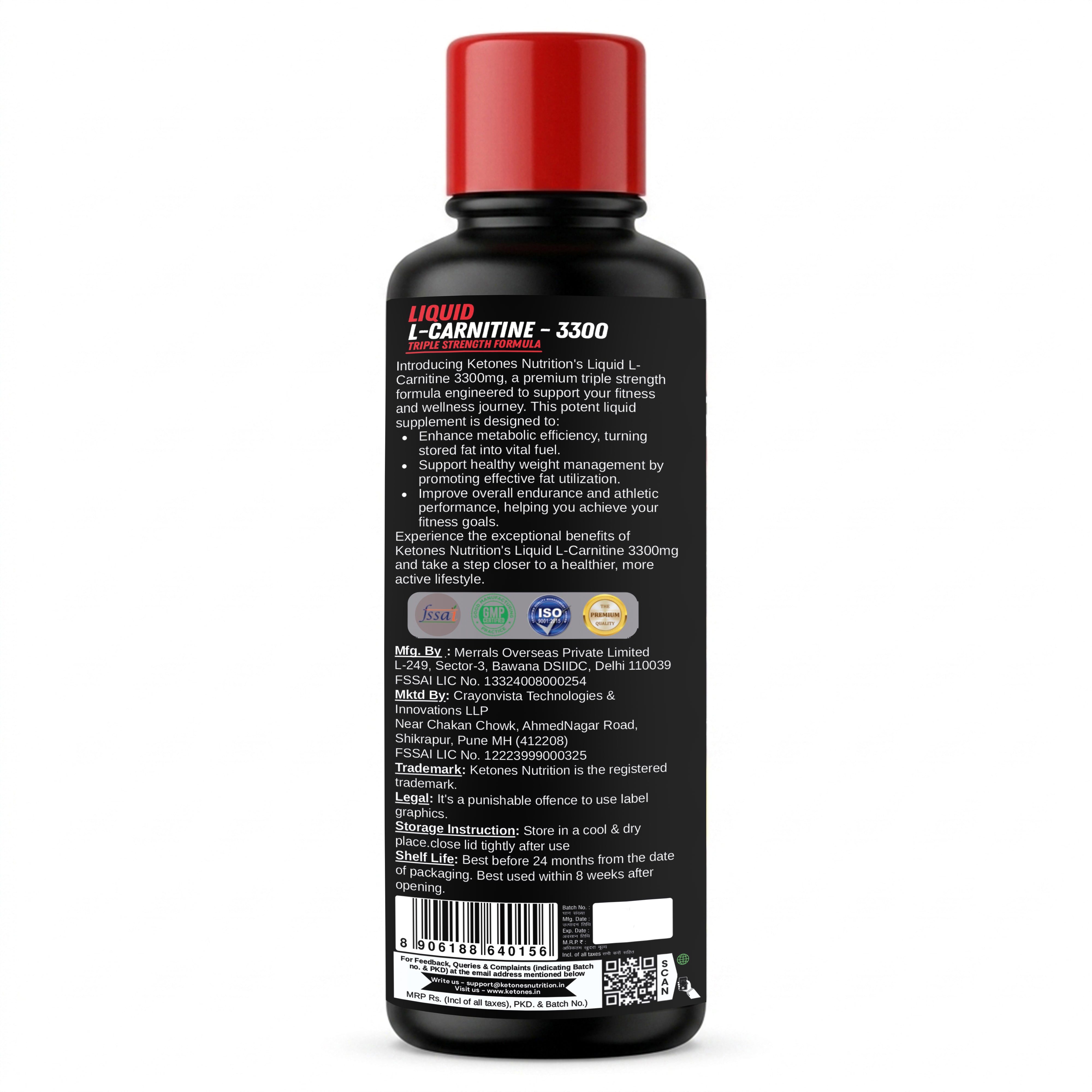 Ketones Nutrition - Liquid L Carnitine 3300 Triple Strength Formula