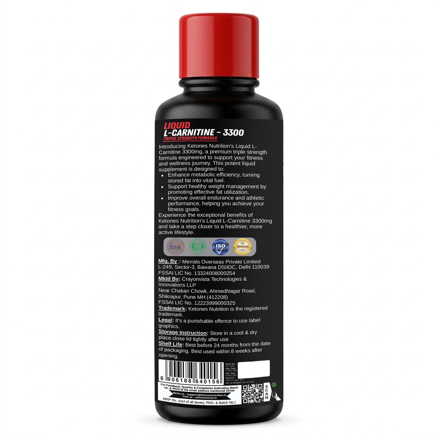 Ketones Nutrition - Liquid L Carnitine 3300 Triple Strength Formula