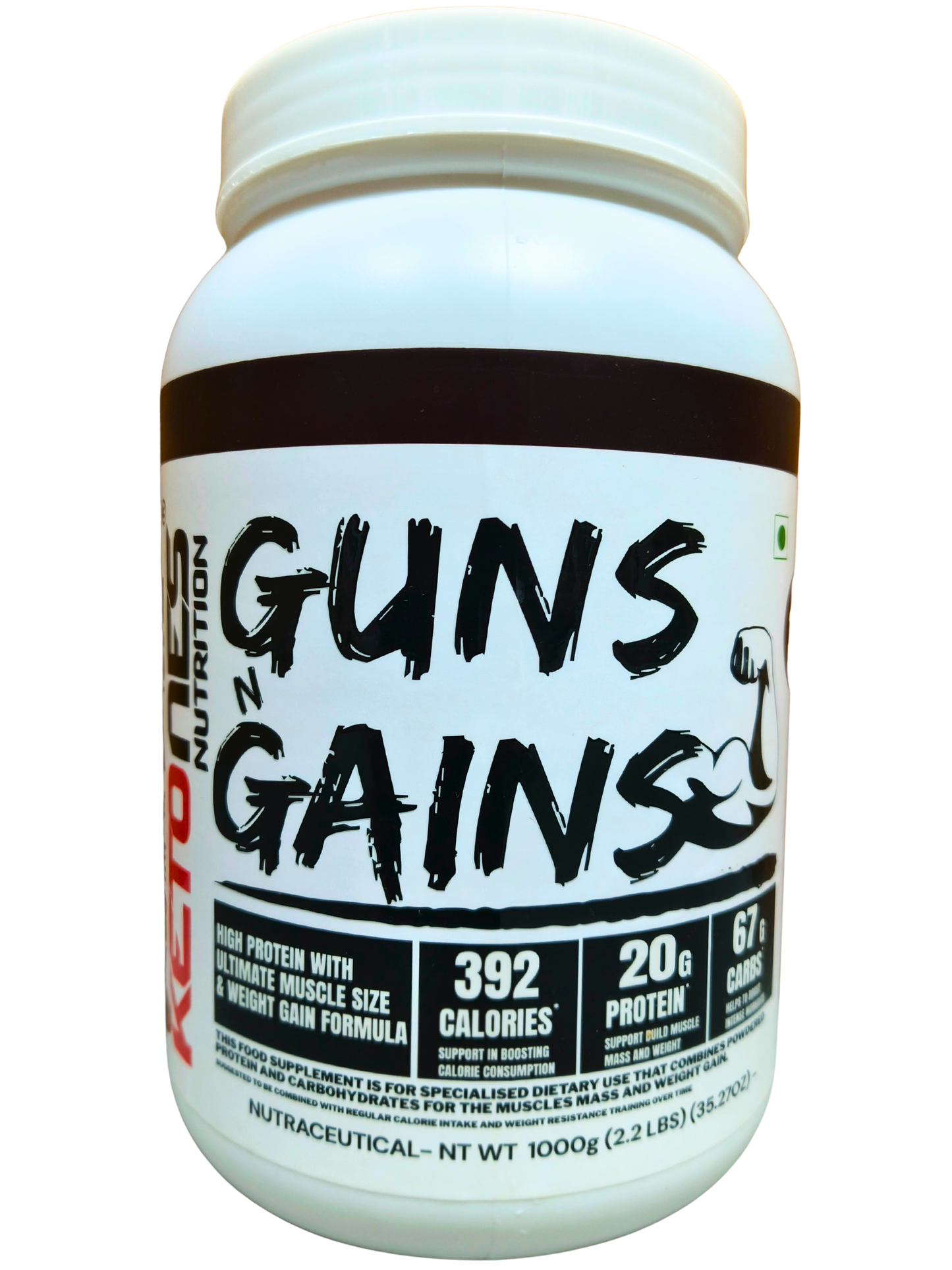 Ketones Nutrition Guns n Gains - High Protein Mass Gainer with 20g Protein & Low Sugar