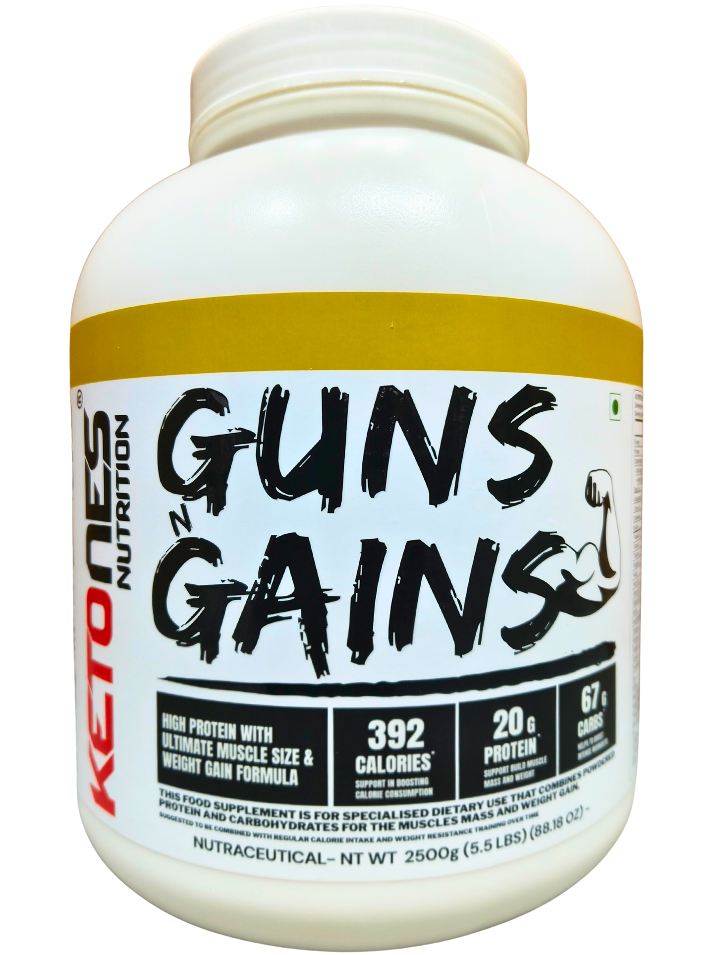 Ketones Nutrition Guns n Gains - High Protein Mass Gainer with 20g Protein & Low Sugar