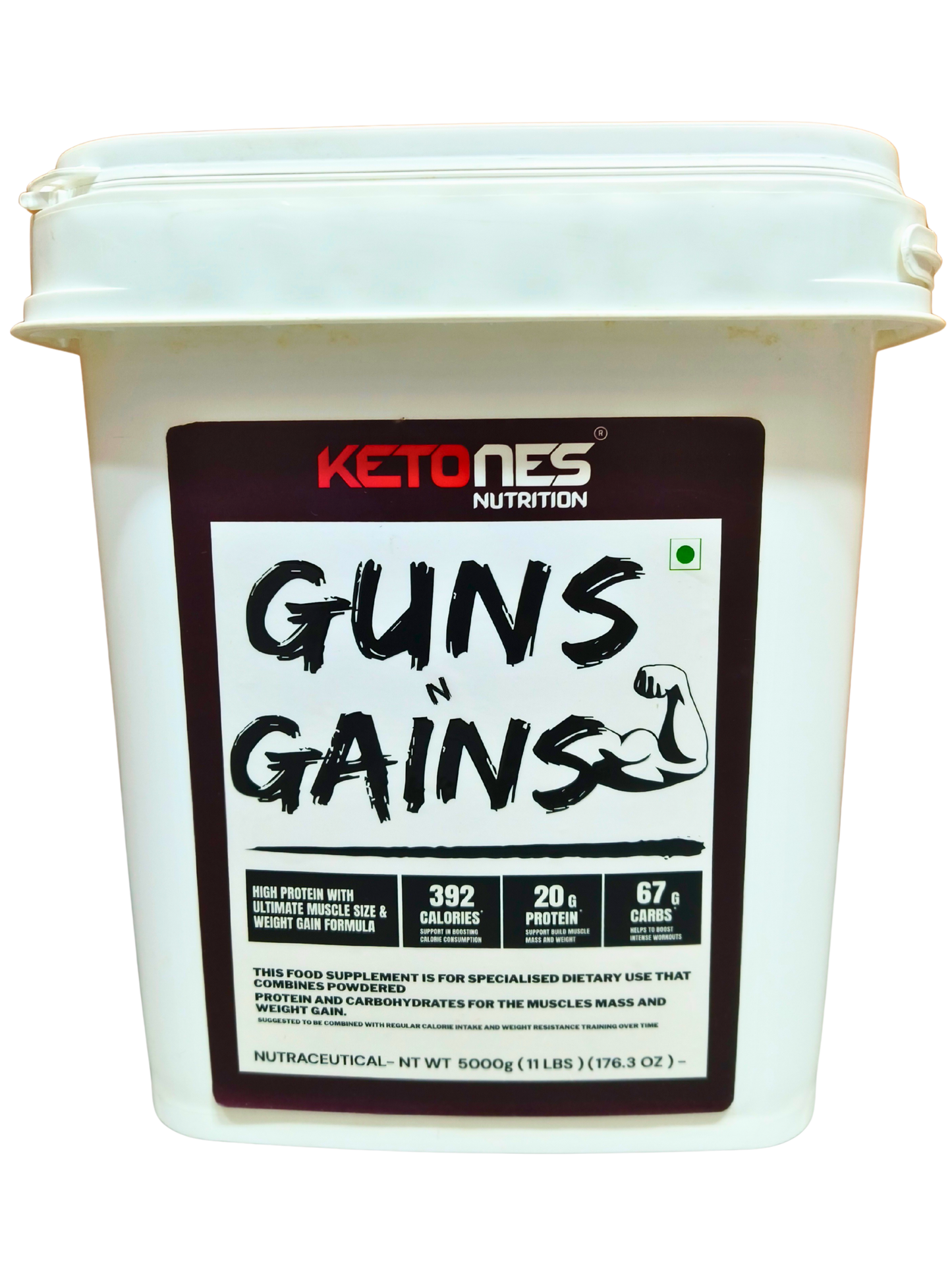 Ketones Nutrition Guns n Gains - High Protein Mass Gainer with 20g Protein & Low Sugar