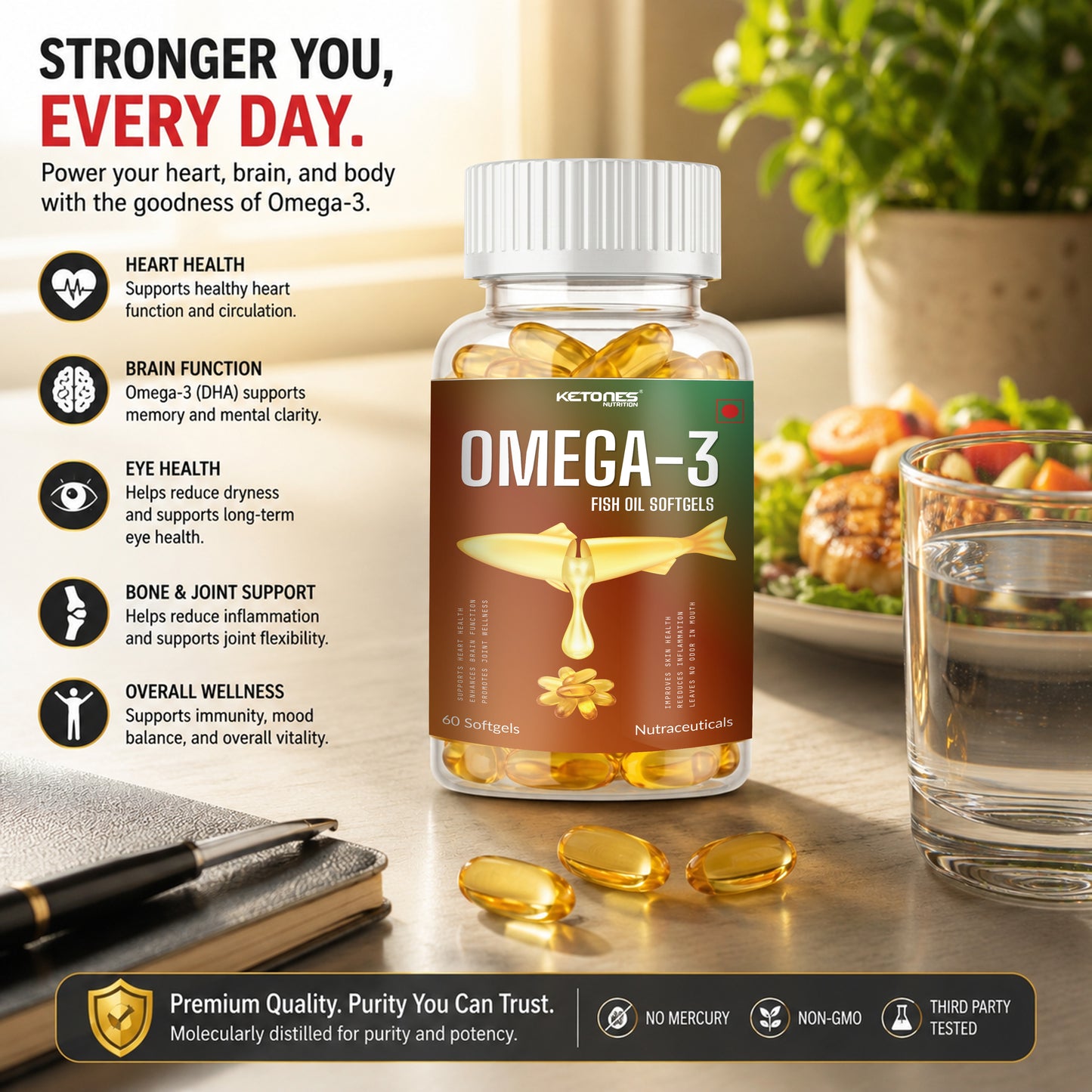 Ketones Nutrition Omega-3 Fish Oil 1000mg - KETO Support with EPA & DHA