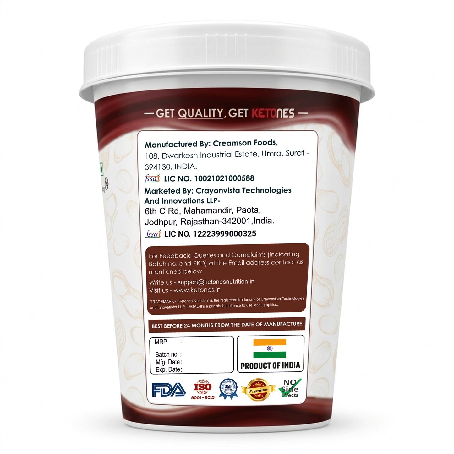 Ketones Nutrition Choco Chips Peanut Butter - High Protein Crunchy Spread