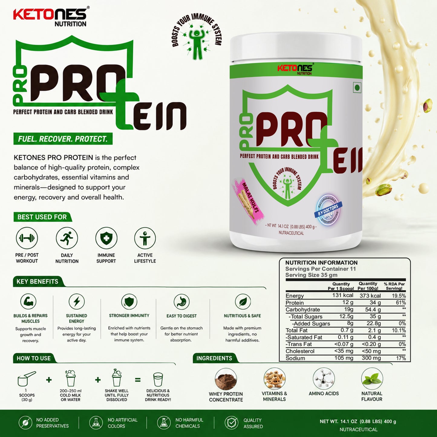Ketones Nutrition Pro Protein - Low Sugar Meal Replacement with 34g Protein