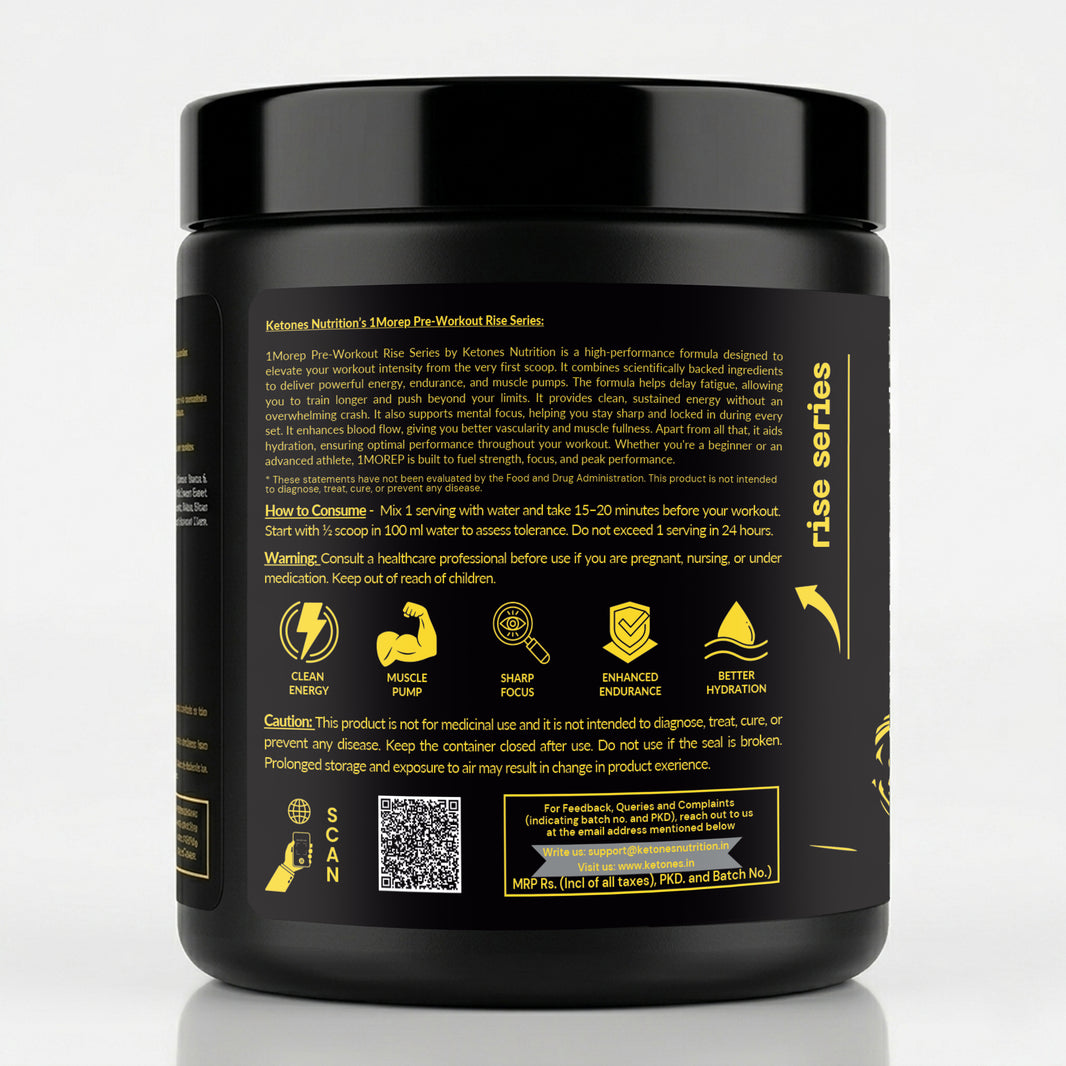 Ketones Nutrition Rise Series 1MoreRep Pre-Workout Powder – Watermelon | High Energy, Pump & Focus Formula | Beta Alanine, L-Citrulline & Caffeine | Gym Performance Booster