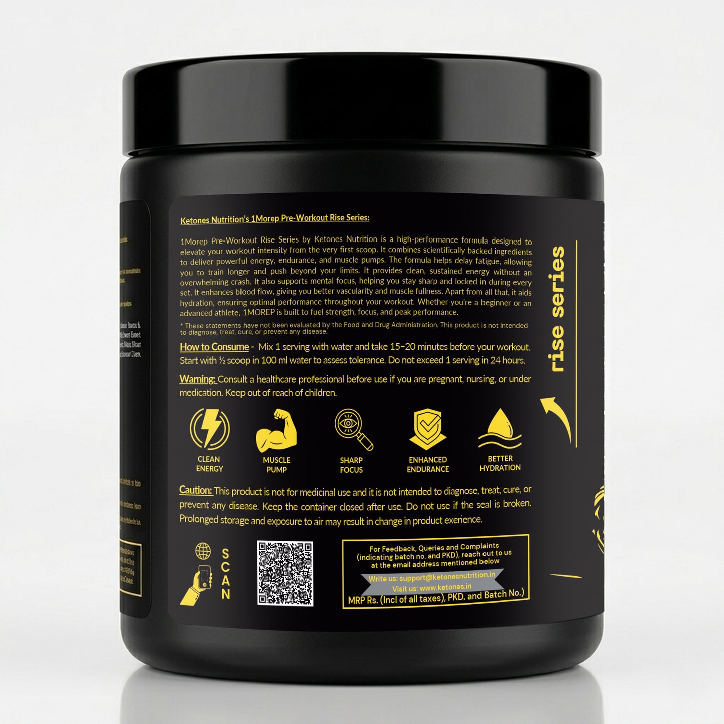 Ketones Nutrition Rise Series 1MoreRep Pre-Workout Powder – Watermelon | High Energy, Pump & Focus Formula | Beta Alanine, L-Citrulline & Caffeine | Gym Performance Booster