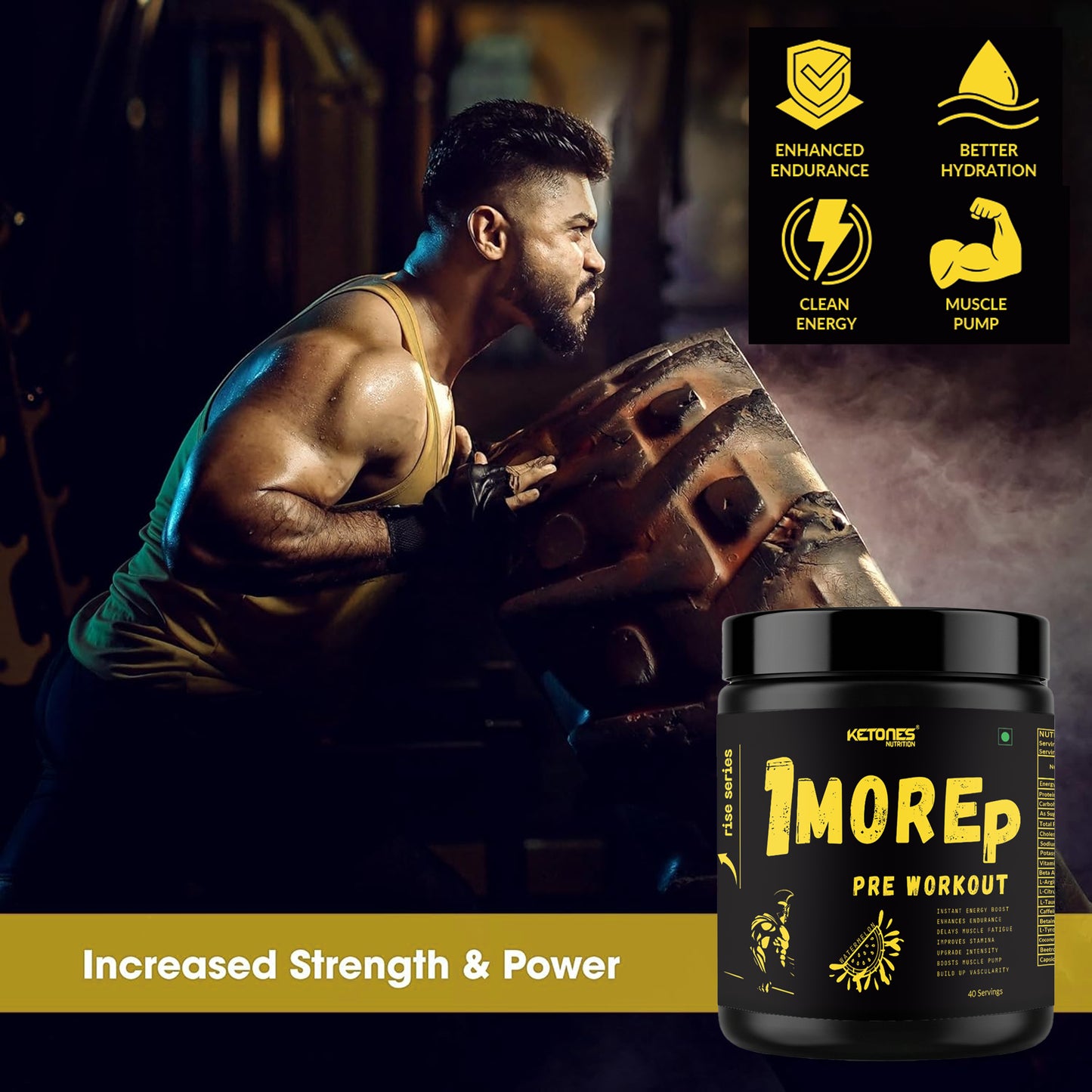Ketones Nutrition Rise Series 1MoreRep Pre-Workout Powder – Watermelon | High Energy, Pump & Focus Formula | Beta Alanine, L-Citrulline & Caffeine | Gym Performance Booster