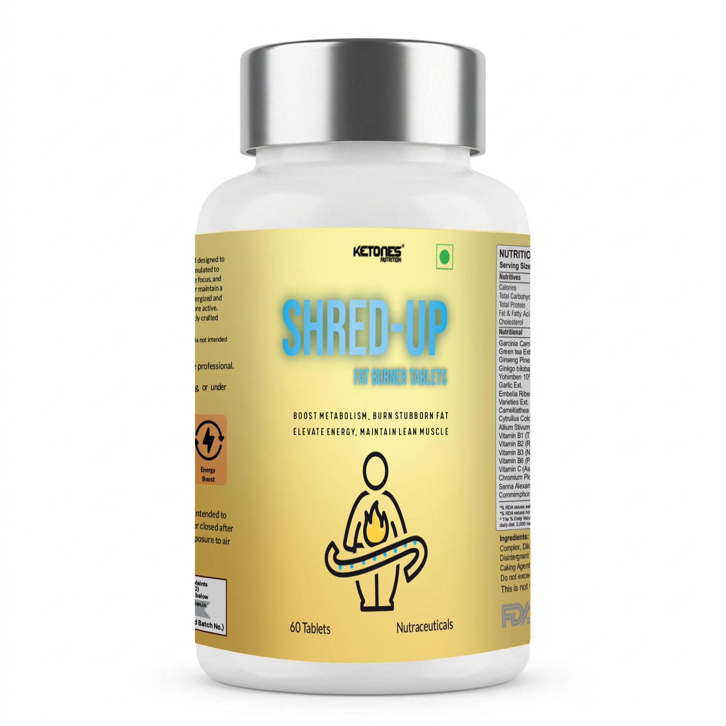 Ketones Nutrition Shred-Up Fat Burner Tablets – Advanced Weight Loss Formula with Garcinia, Green Tea & Yohimbine | Metabolism Booster & Fat Cutter | 60 Tablets