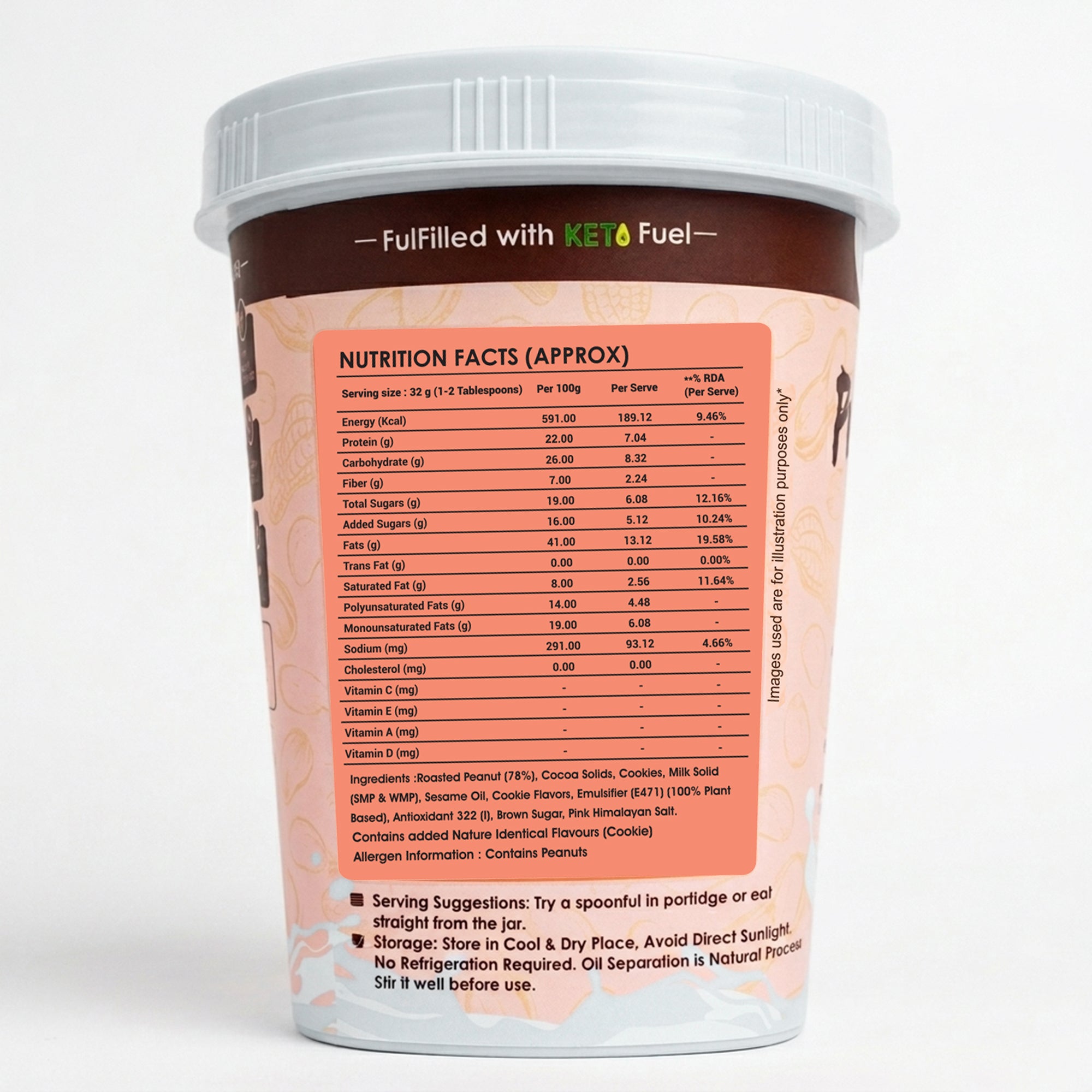 Ketones Nutrition Cream & Cookies Peanut Butter - Crunchy & High Protein Spread