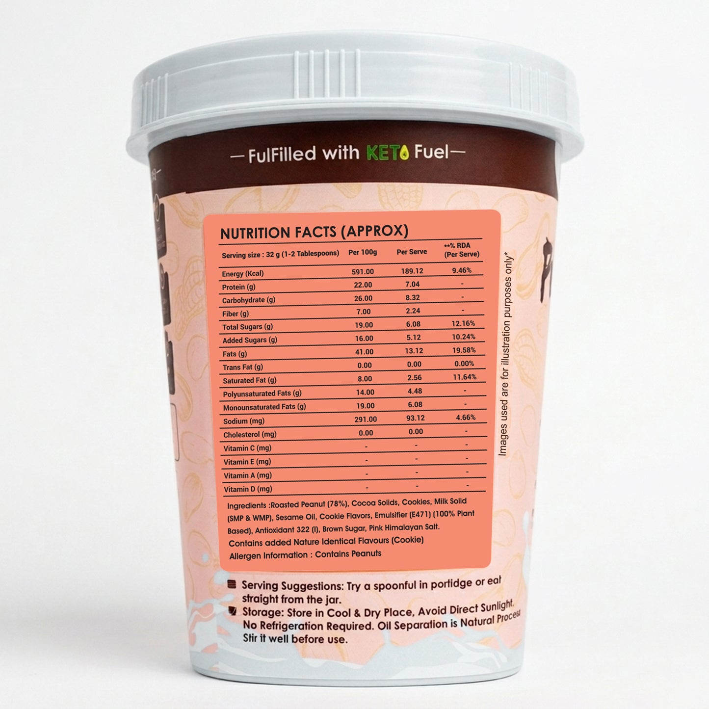 Ketones Nutrition Cream & Cookies Peanut Butter - Crunchy & High Protein Spread