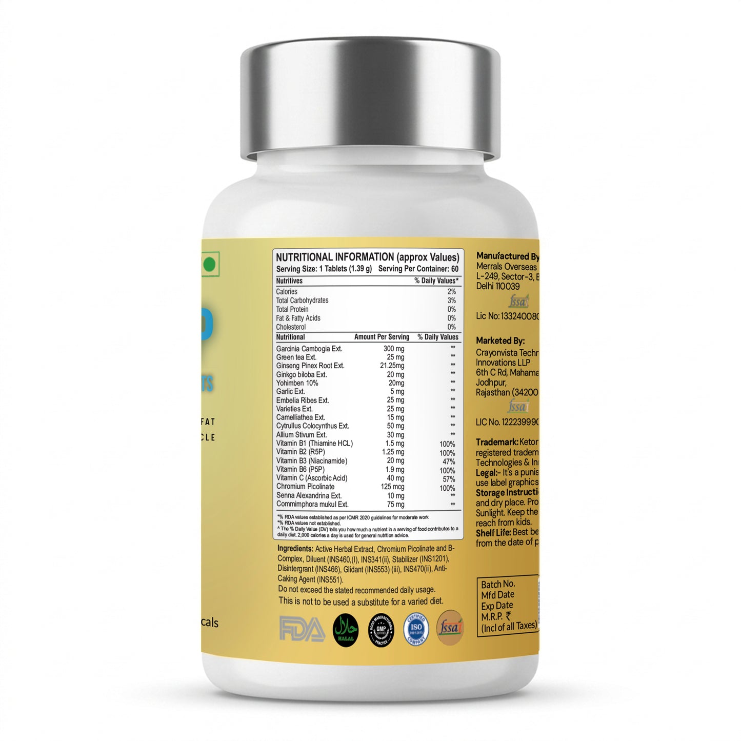Ketones Nutrition Shred-Up Fat Burner Tablets – Advanced Weight Loss Formula with Garcinia, Green Tea & Yohimbine | Metabolism Booster & Fat Cutter | 60 Tablets