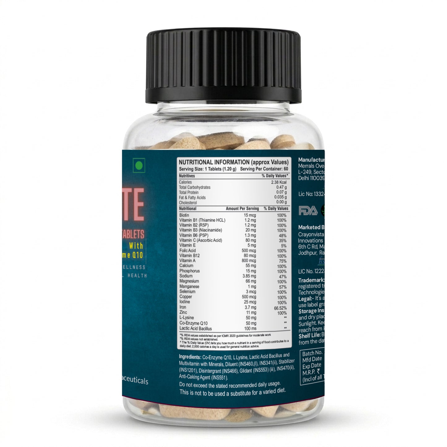 Ketones Nutrition Nutribite Multivitamin Tablets with Co-Enzyme Q10 – Daily Energy, Immunity & Heart Health Support | 60 Tablets | Multivitamin for Men & Women