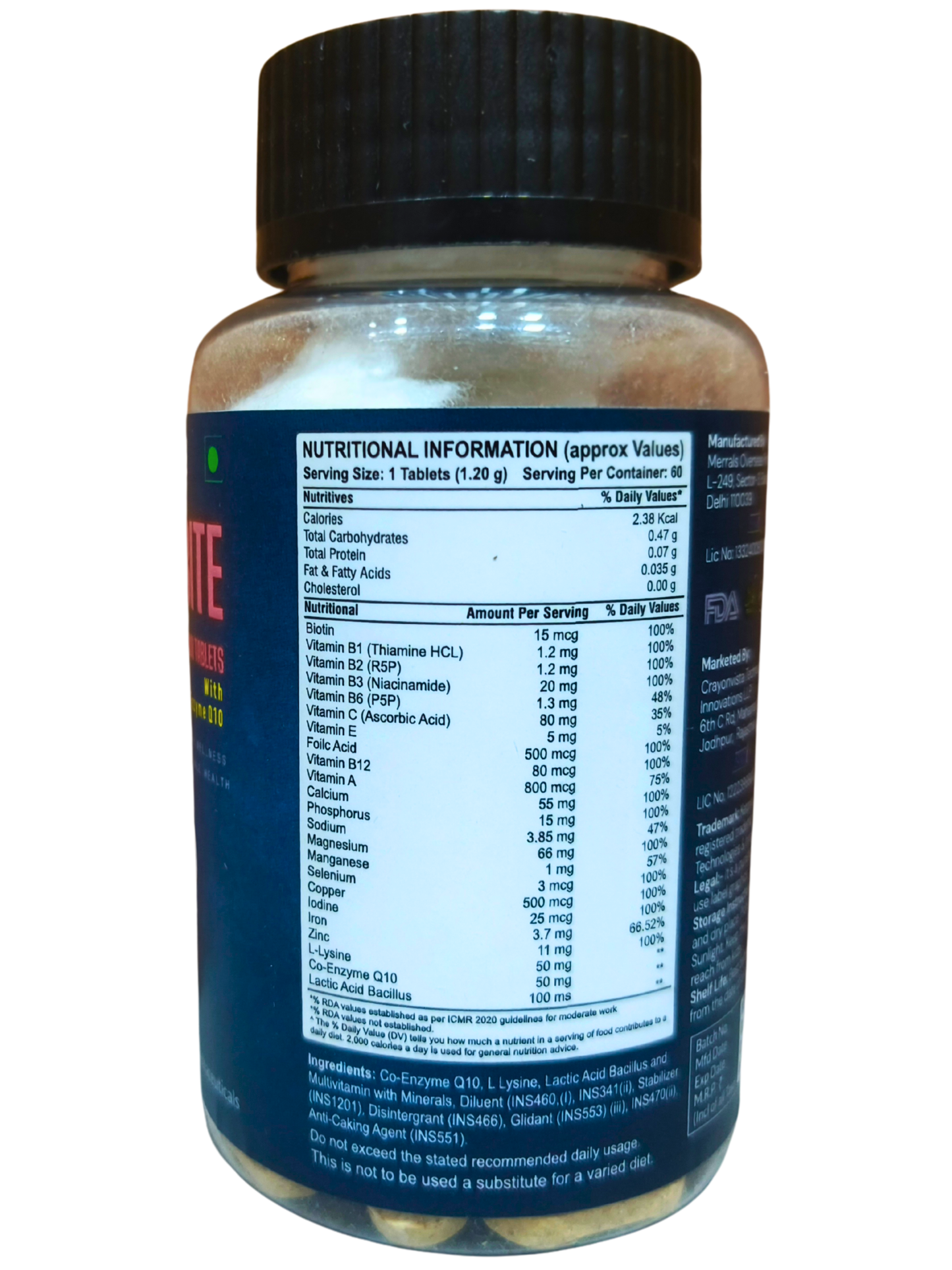 Ketones Nutrition Nutribite Multivitamin Tablets with Co-Enzyme Q10 – Daily Energy, Immunity & Heart Health Support | 60 Tablets | Multivitamin for Men & Women