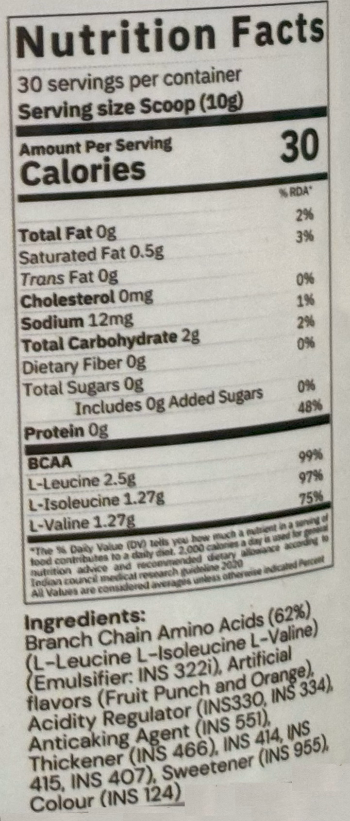 Ketones Nutrition Hammer Charge BCAA 5000 - nutrition facts