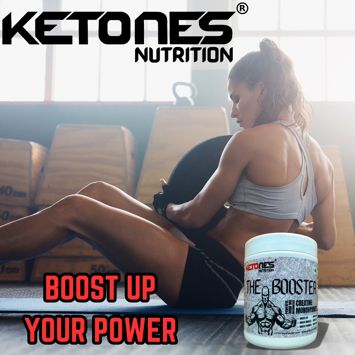 Ketones Nutrition The Booster Creatine Monohydrate - Pure Creatine Monohydrate Powder for Muscle Strength & Endurance