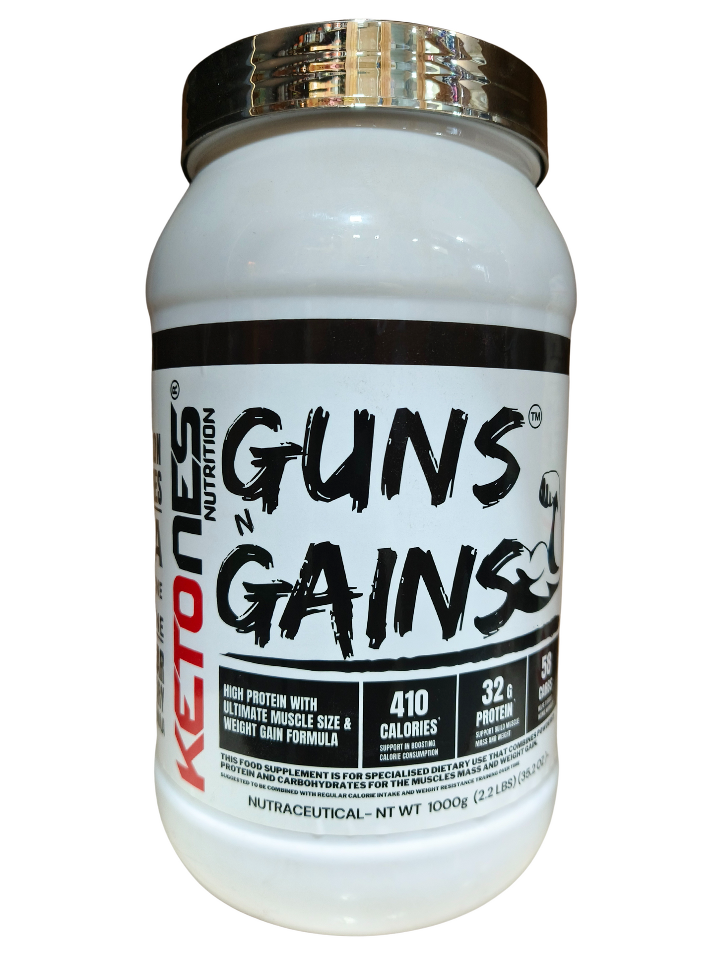 Ketones Nutrition Guns n Gains - High Protein Mass Gainer with 32g Protein & Low Sugar