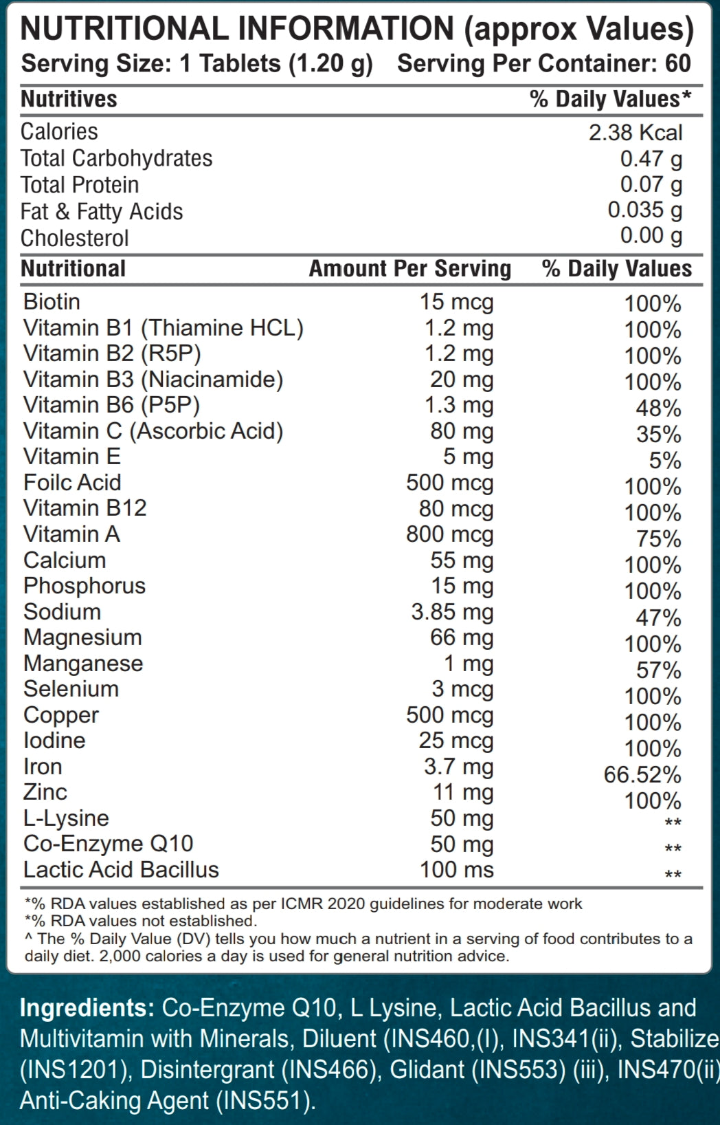 Ketones Nutrition Nutribite Multivitamin Tablets with Co-Enzyme Q10 – Daily Energy, Immunity & Heart Health Support | 60 Tablets | Multivitamin for Men & Women