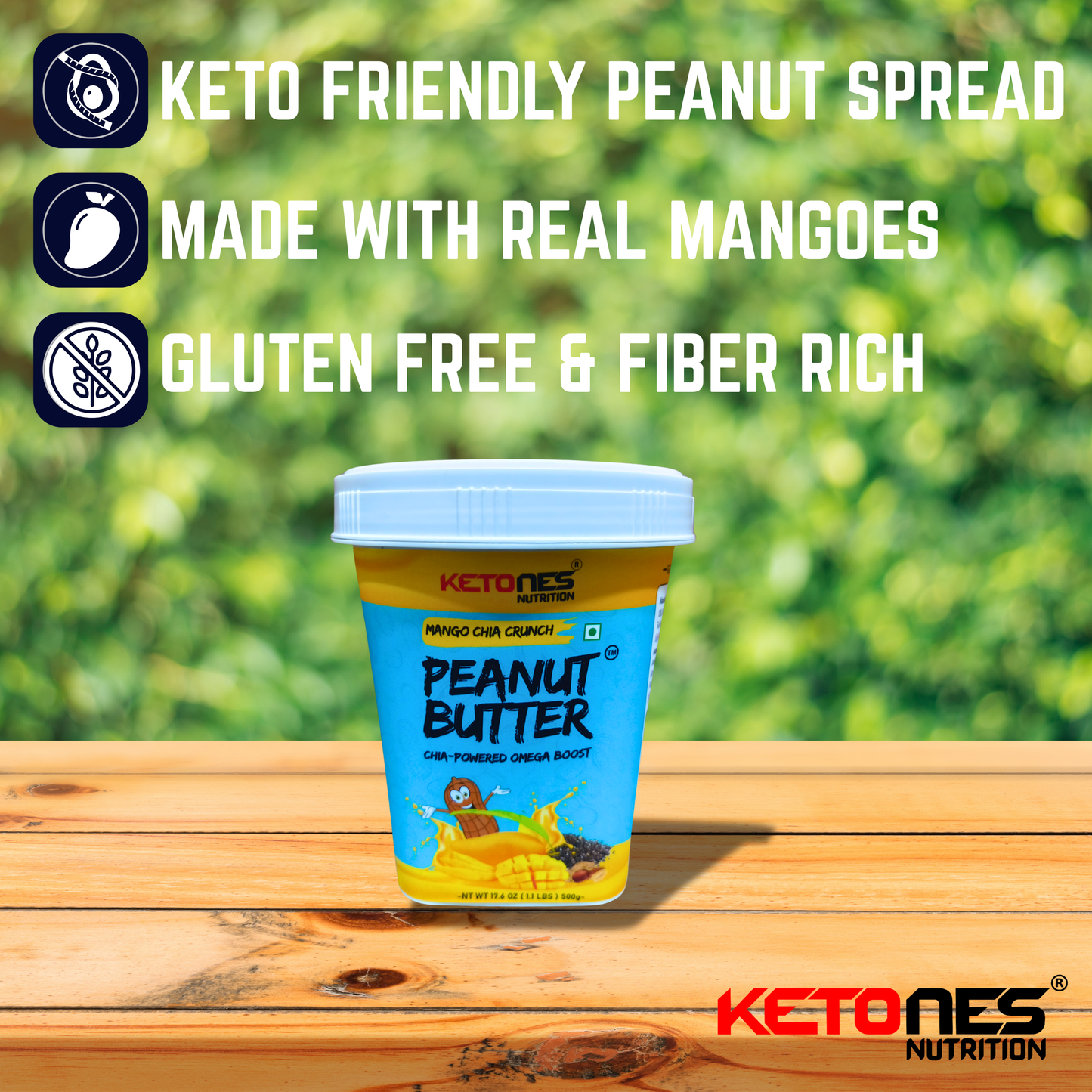 Ketones Nutrition Mango Chia Peanut Butter - Crunchy & High Protein Spread
