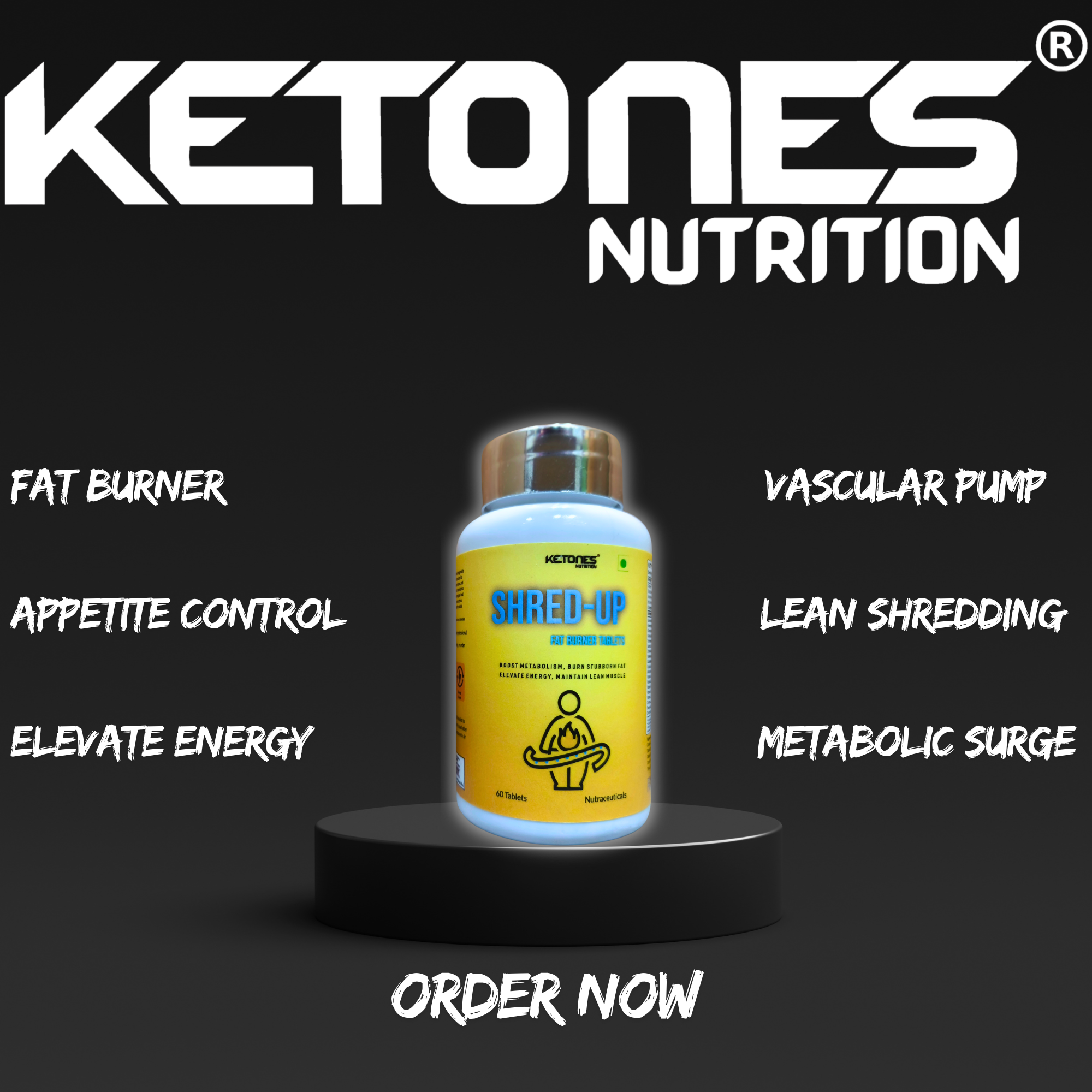 Ketones Nutrition Shred-Up Fat Burner Tablets – Advanced Weight Loss Formula with Garcinia, Green Tea & Yohimbine | Metabolism Booster & Fat Cutter | 60 Tablets