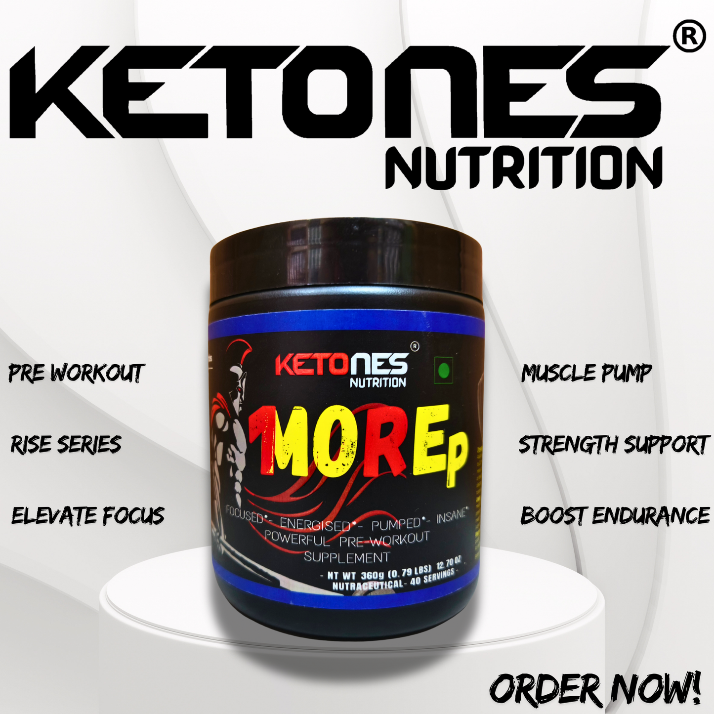 Ketones Nutrition Rise Series 1MoreRep Pre-Workout Powder – Fruit Punch | High Energy, Pump & Focus Formula | Beta Alanine, L-Citrulline & Caffeine | Gym Performance Booster