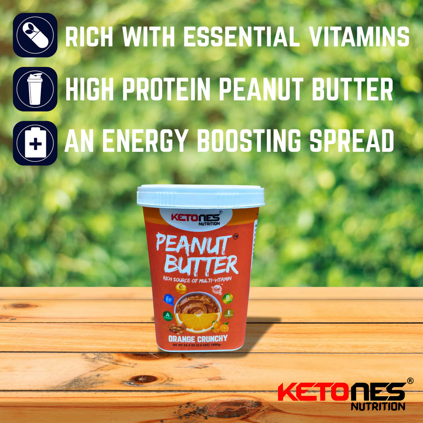 Ketones Nutrition Orange Crunchy Peanut Butter - High Protein Spread with 8g Protein
