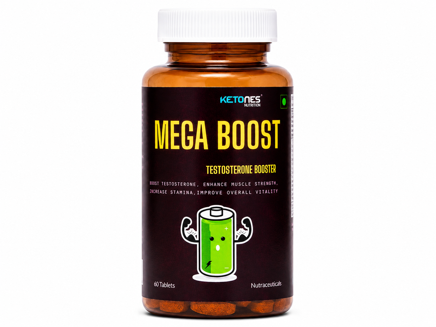 Ketones Nutrition Mega Boost Testosterone Support Tablets | Ashwagandha, Tribulus, Safed Musli, Mucuna & Pine Bark | Men's Vitality, Strength & Performance | 60 Tablets