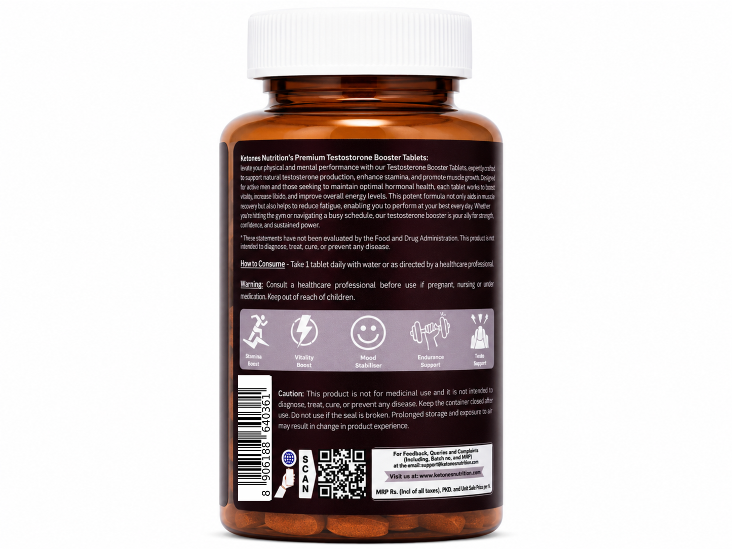 Ketones Nutrition Mega Boost Testosterone Support Tablets | Ashwagandha, Tribulus, Safed Musli, Mucuna & Pine Bark | Men's Vitality, Strength & Performance | 60 Tablets