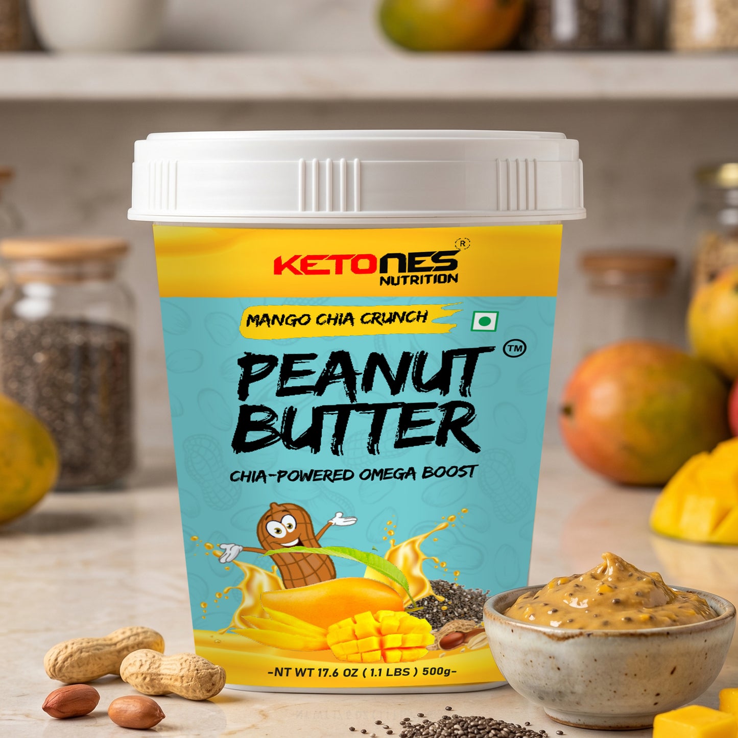 Ketones Nutrition Mango Chia Peanut Butter - Crunchy & High Protein Spread
