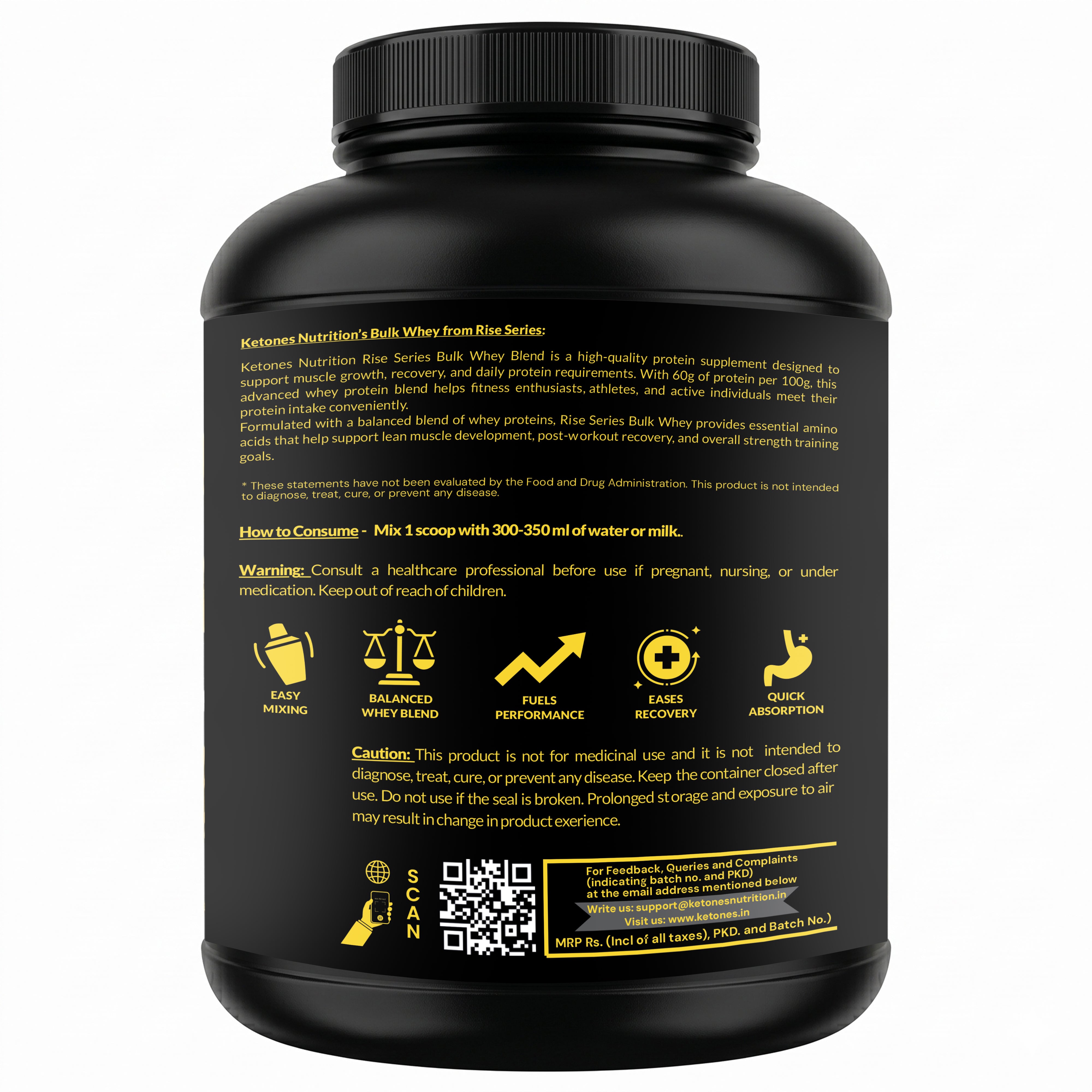 Ketones Nutrition Rise Series Bulk Whey Protein 2kg – Dutch Chocolate | High Protein (24g) | BCAA & EAA Enriched | Muscle Gain & Recovery | Low Sugar Whey Protein Powder