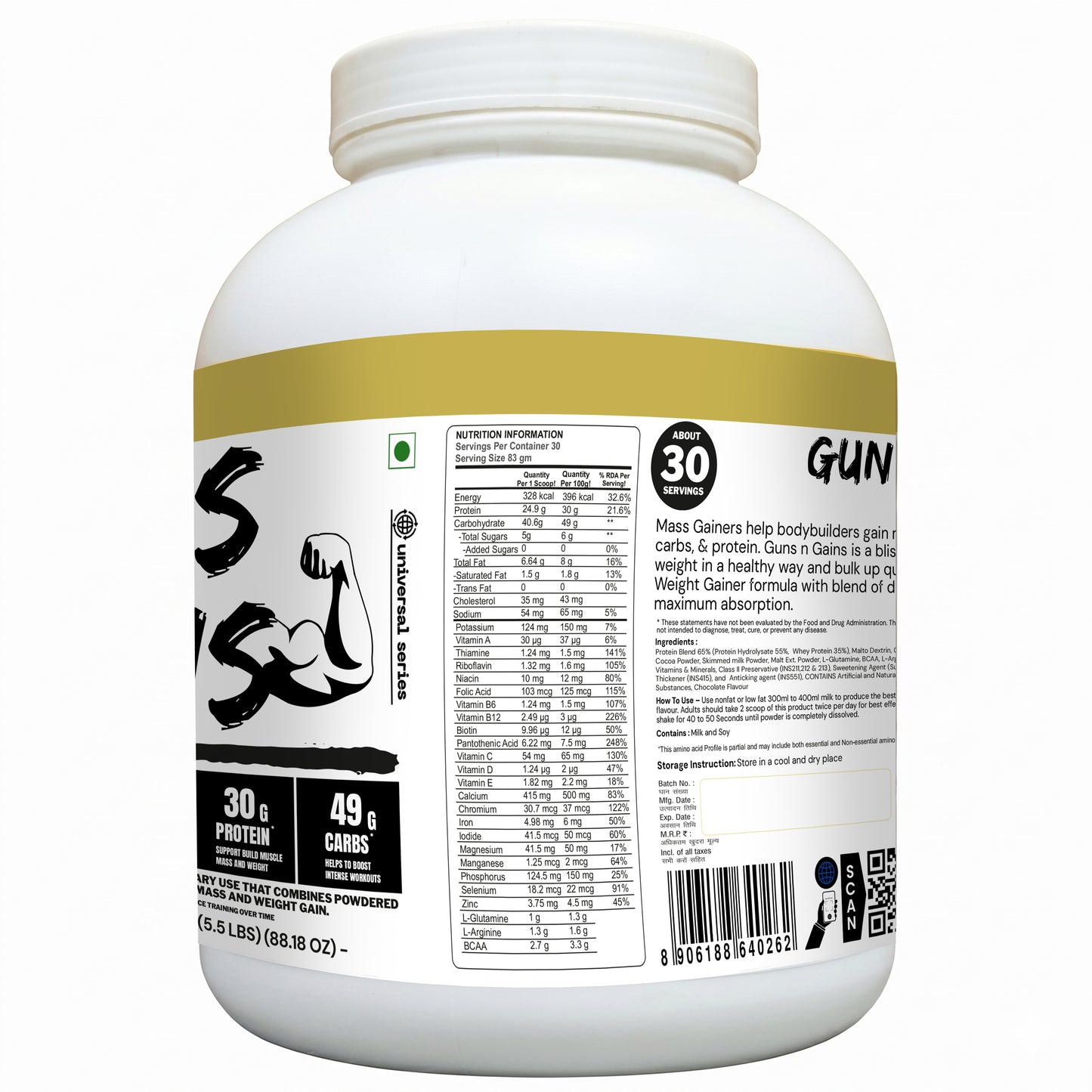 Ketones Nutrition Guns n Gains - High Protein Mass Gainer with 20g Protein & Low Sugar